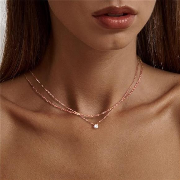 Diamond Necklaces for Women, Dainty 14k Gold/Sterling Silver Choker - Picture 2 of 6